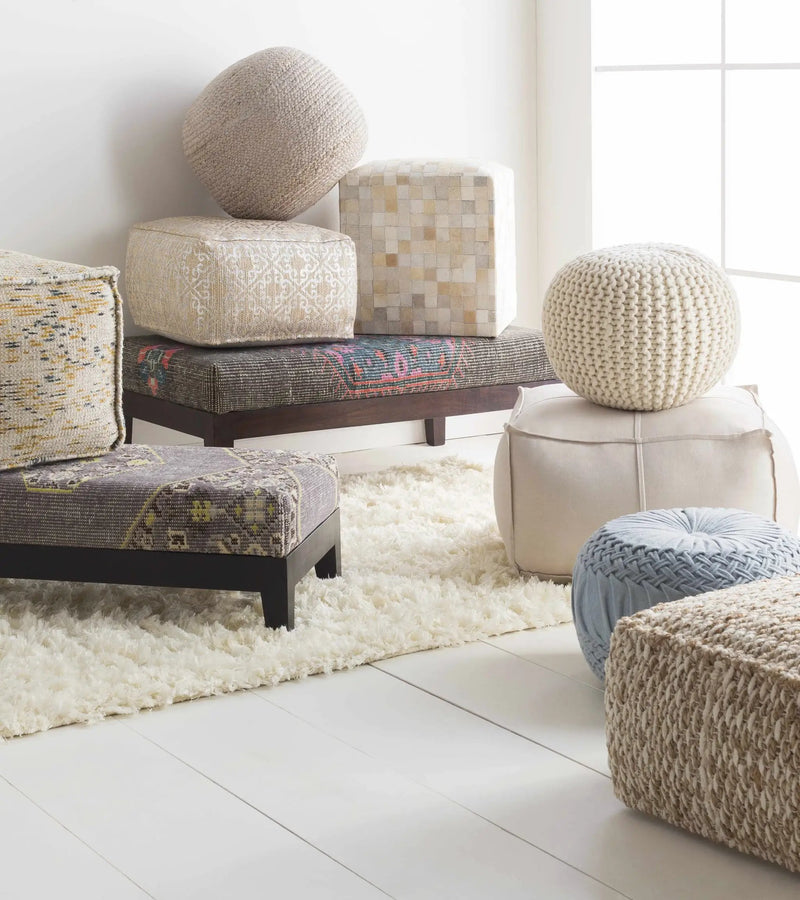 Rockaway Gray Knitted Jute Pouf by Boutique Rugs