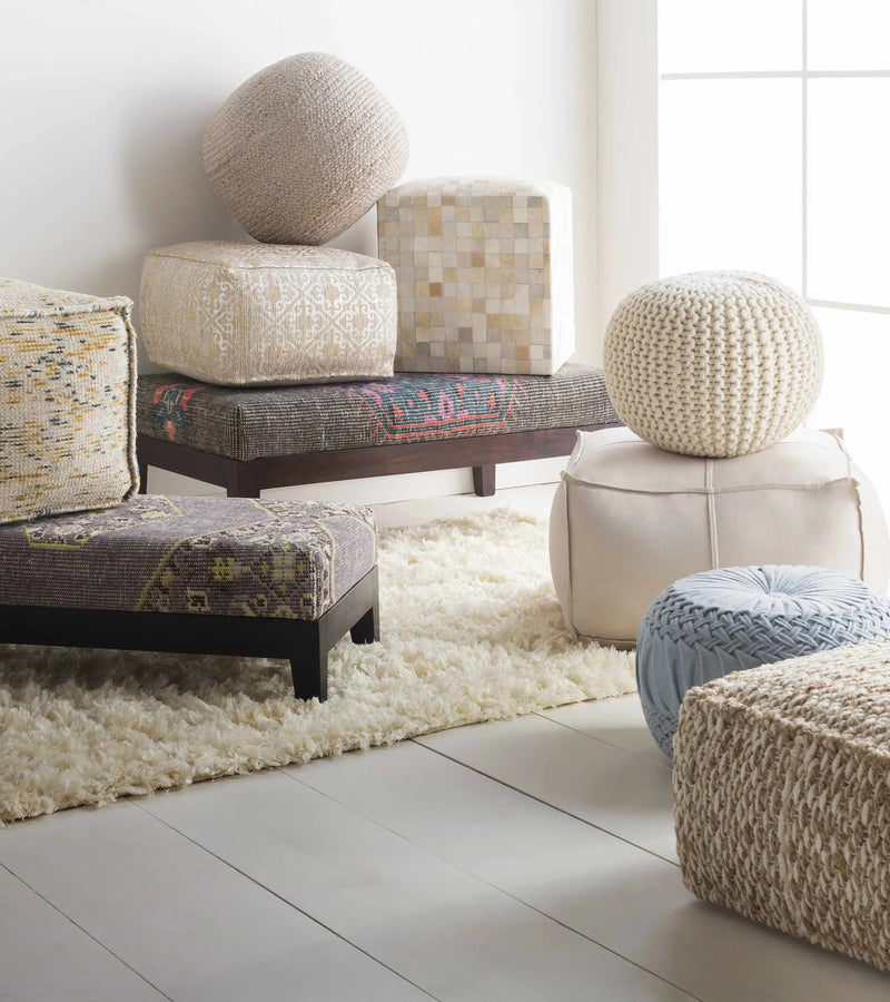 Netcong Tan Jute Pouf - Clearance by Boutique Rugs