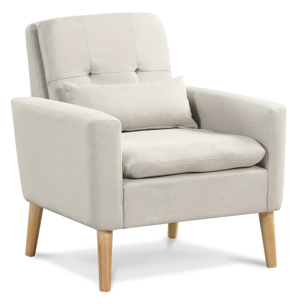 Accent Chair with Lumbar Pillow Natural Rubber Wood Legs Padded Cushions, photo 9 of 10