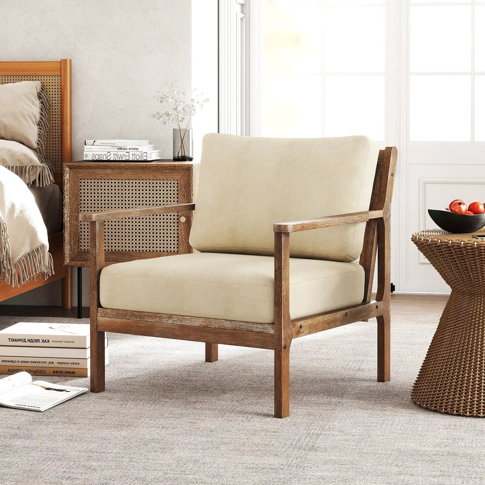 Modern Accent Chair with Solid Rubber Wood Armrests by DirectDeals