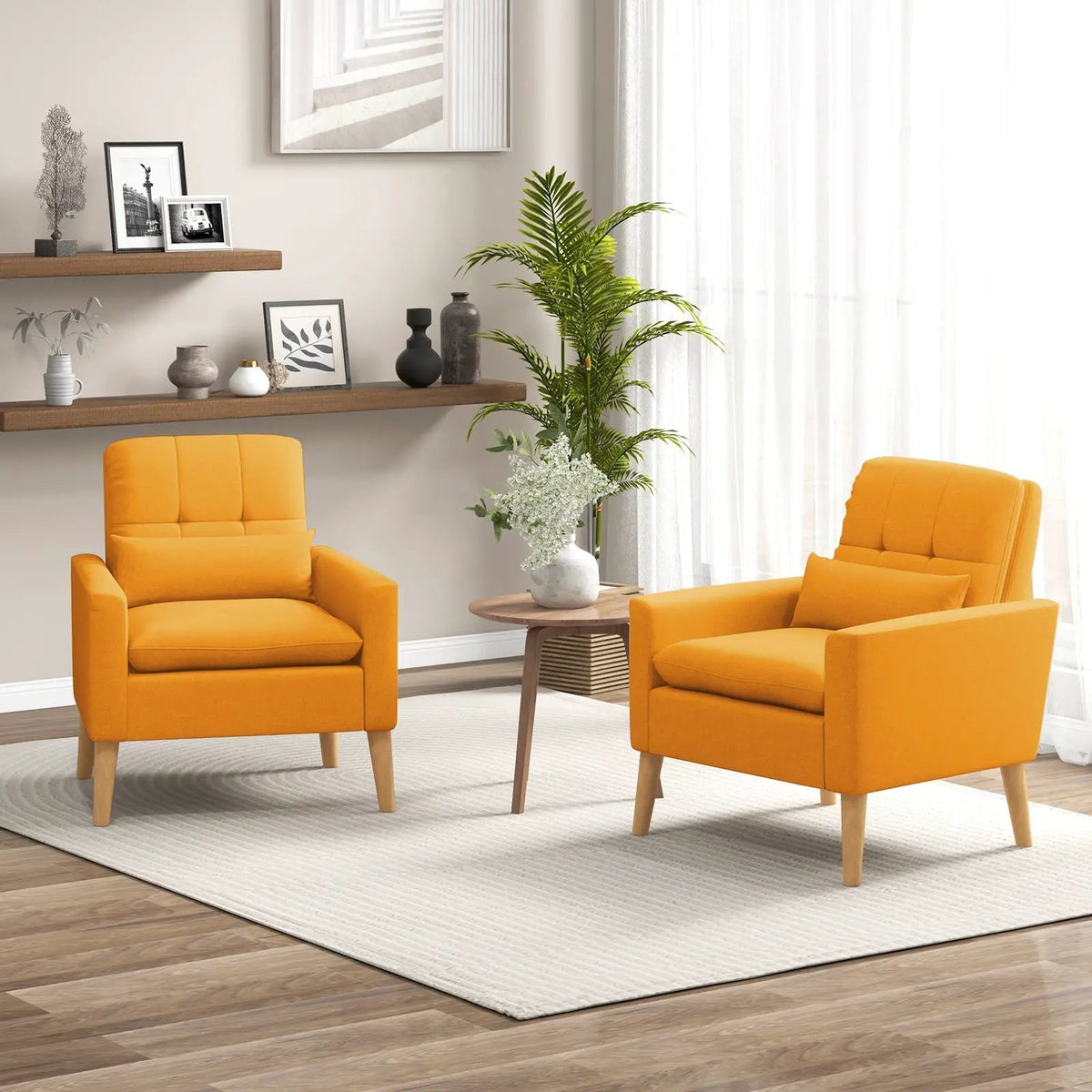 Accent Chair with Lumbar Pillow Natural Rubber Wood Legs Padded Cushions, photo 2 of 10