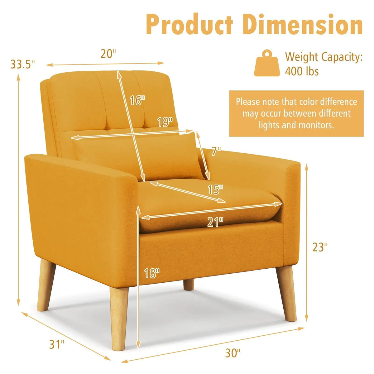 Accent Chair with Lumbar Pillow Natural Rubber Wood Legs Padded Cushions, photo 5 of 10