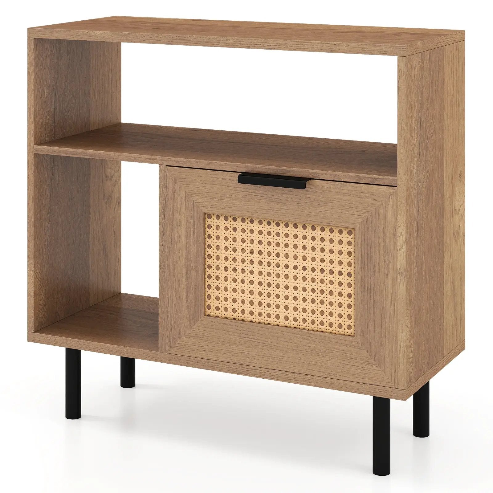 Accent Side End Table with Storage Shelf and Cabinet for Small Space-Natural by DirectDeals