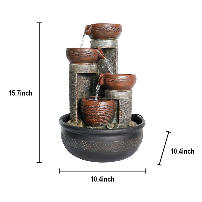 Resin Boho Carved Bowl Tabletop Water Fountain 15 Inch, dimensions drawing