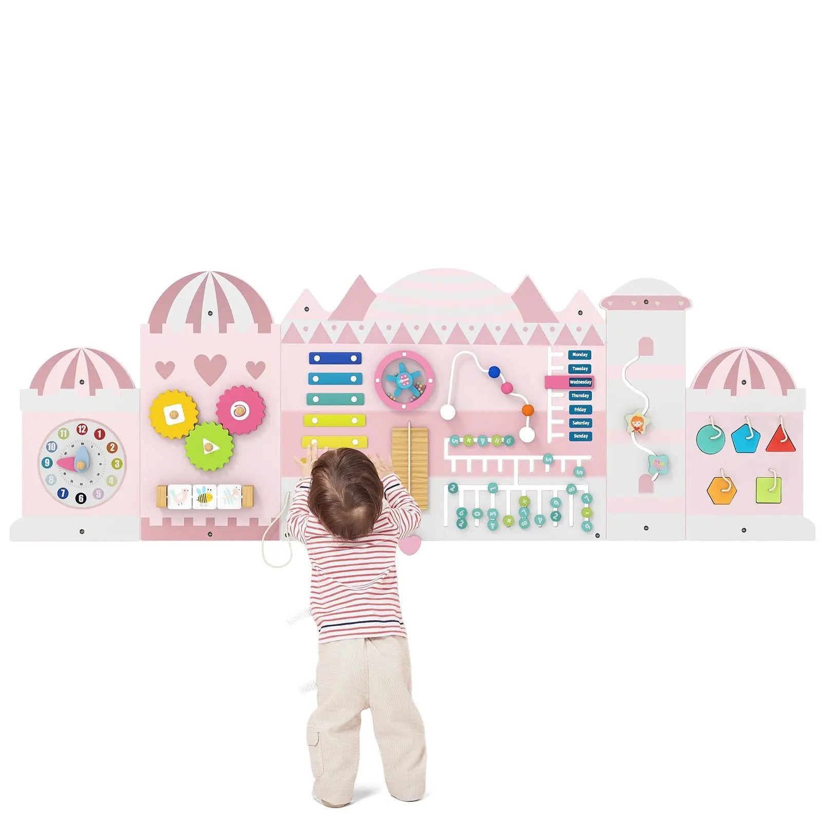 Activity Wall Busy Board Panels for Toddlers Wooden Sensory Board-Pink by DirectDeals