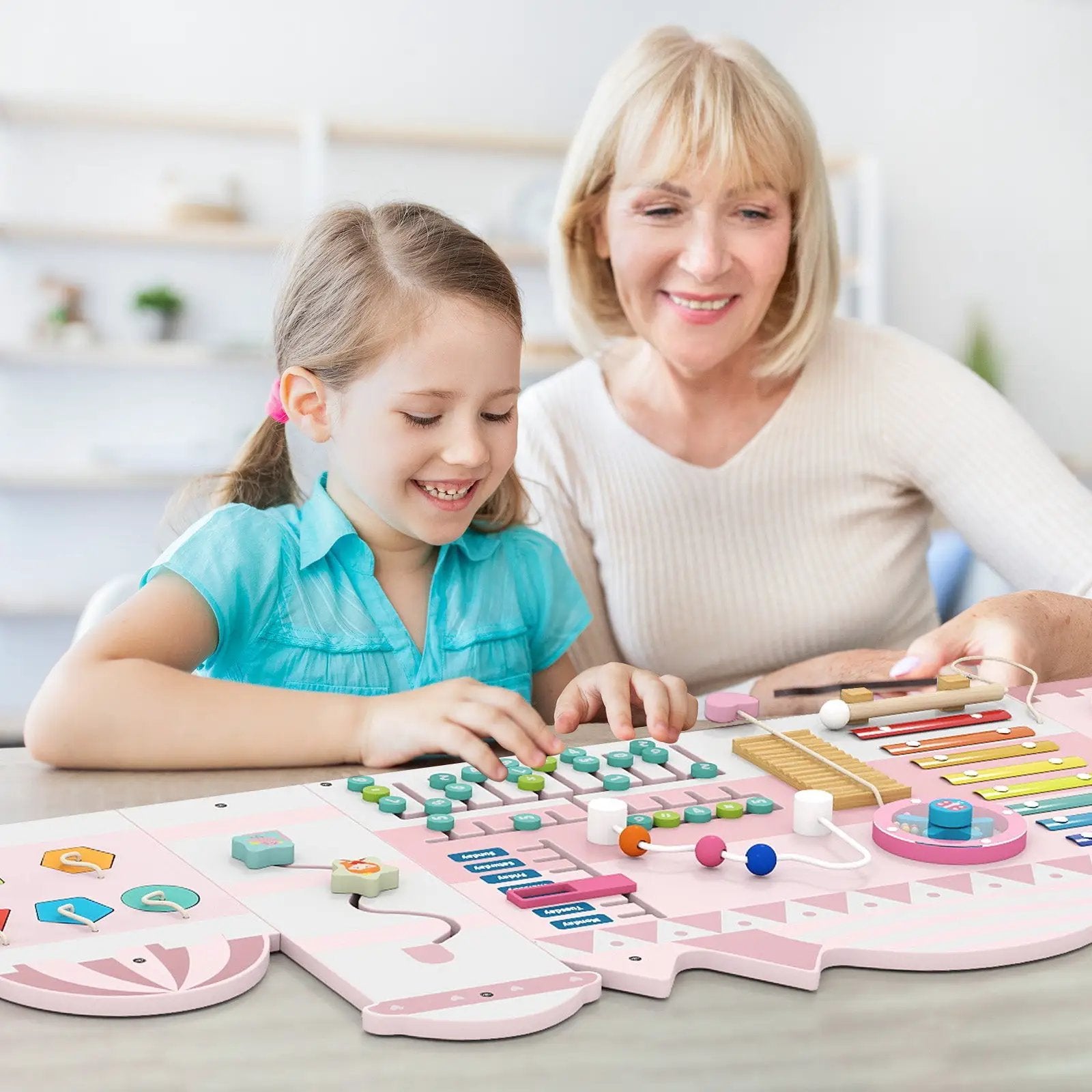 Activity Wall Busy Board Panels for Toddlers Wooden Sensory Board-Pink by DirectDeals