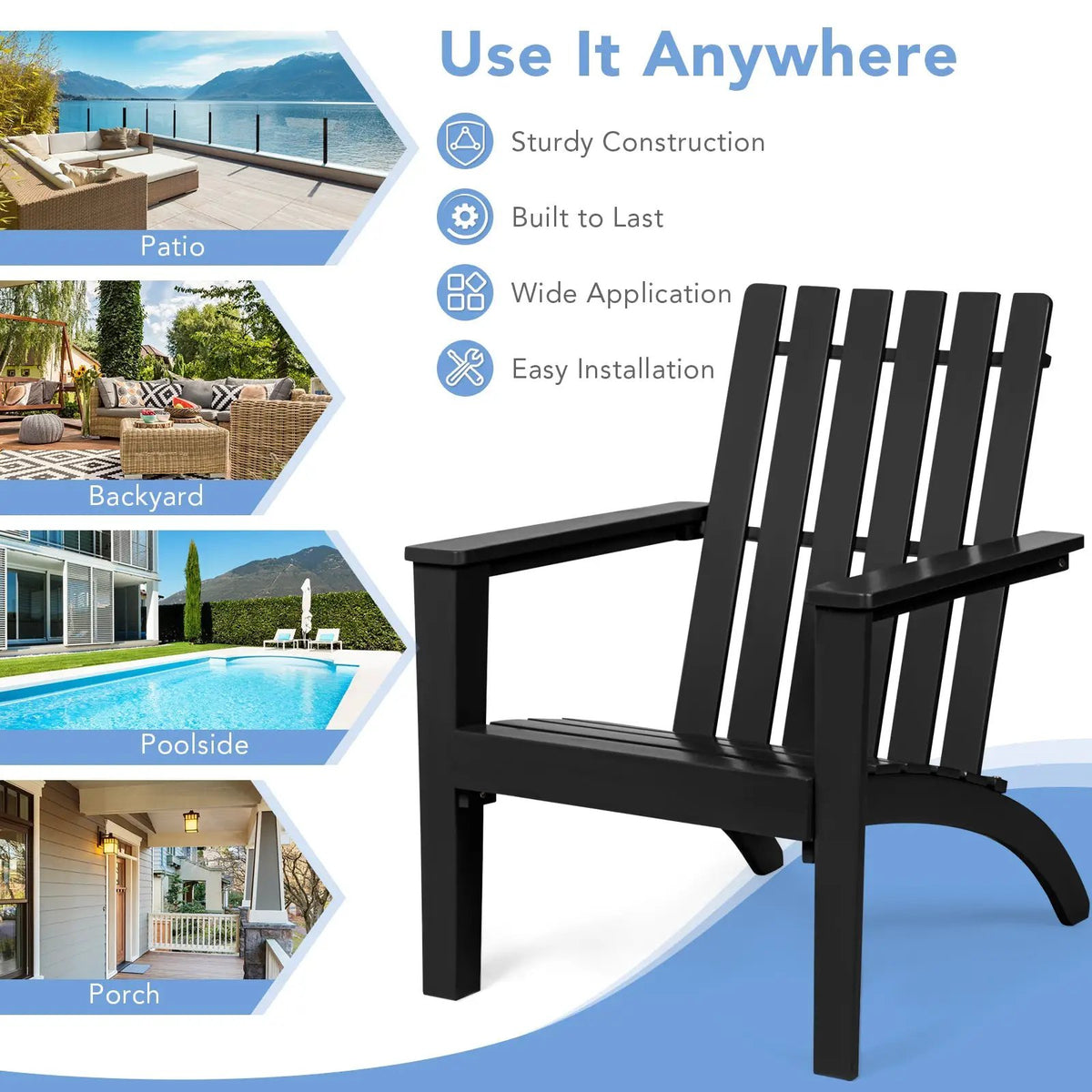 Outdoor Durable Patio Acacia Wood Adirondack Lounge Armchair, photo 7 of 9