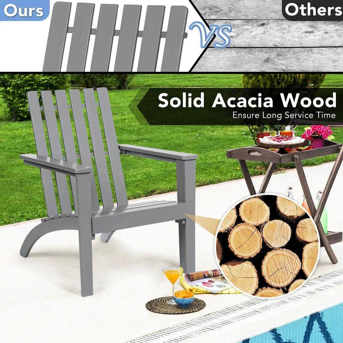 Outdoor Durable Patio Acacia Wood Adirondack Lounge Armchair, photo 3 of 9