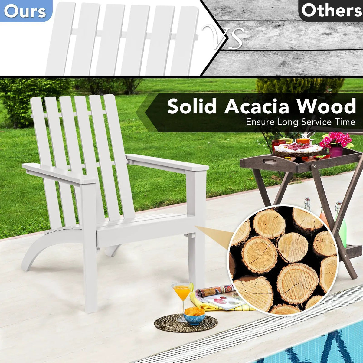 Outdoor Durable Patio Acacia Wood Adirondack Lounge Armchair, photo 9 of 9