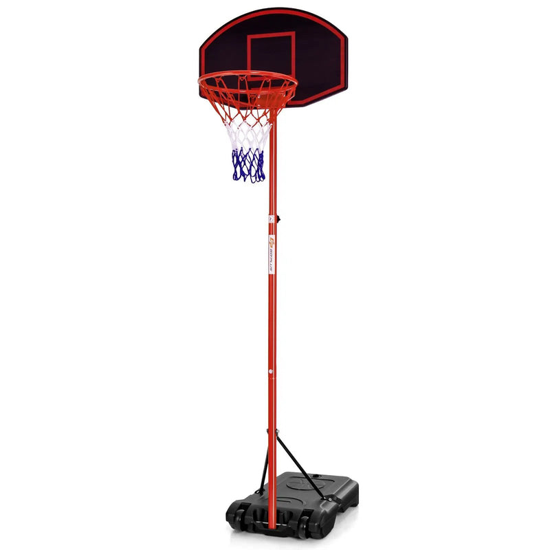 Adjustable Basketball Hoop System Stand Portable with 2 Wheels Fillable Base-Black & Red by DirectDeals