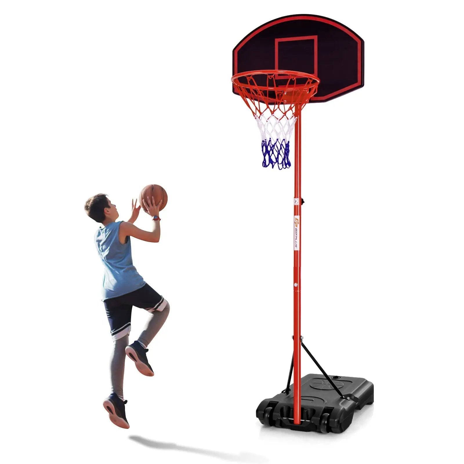 Adjustable Basketball Hoop System Stand Portable with 2 Wheels Fillable Base-Black & Red by DirectDeals