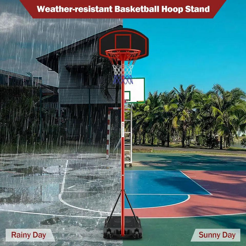 Adjustable Basketball Hoop System Stand Portable with 2 Wheels Fillable Base-Black & Red by DirectDeals