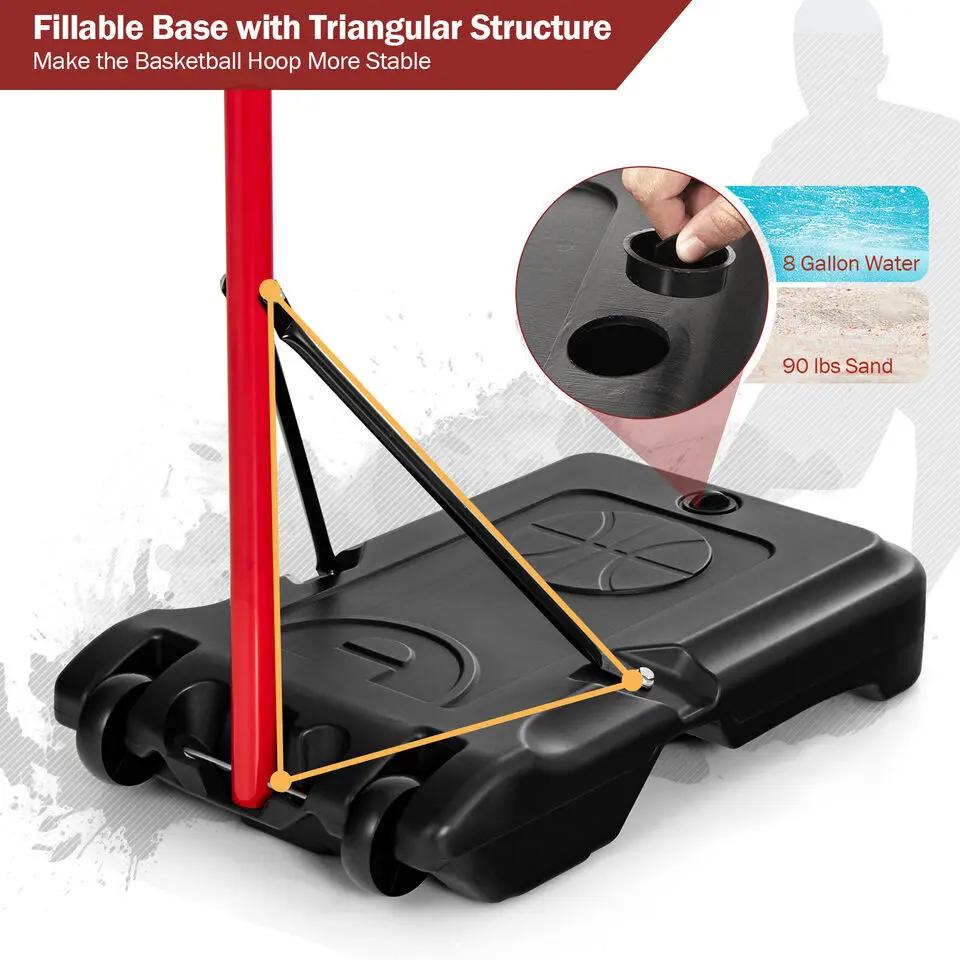 Adjustable Basketball Hoop System Stand Portable with 2 Wheels Fillable Base-Black & Red by DirectDeals