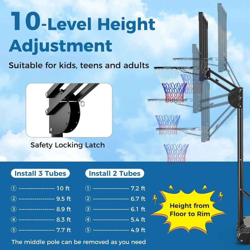 4.9-10 Feet Adjustable Basketball Hoop with Shatterproof Backboard by DirectDeals