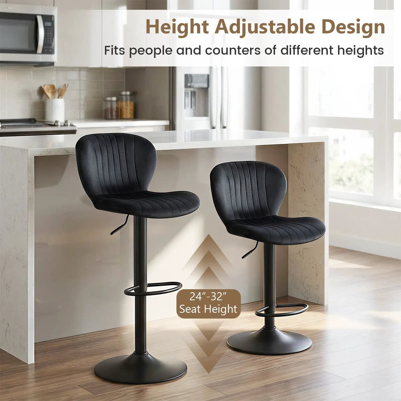 Adjustable Counter Height Chairs Set of 2 with Velvet Upholstered Backrests by DirectDeals