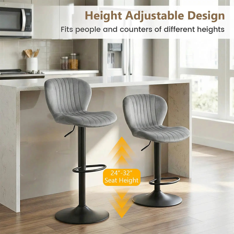 Adjustable Counter Height Chairs Set of 2 with Velvet Upholstered Backrests by DirectDeals