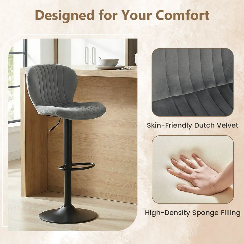 Adjustable Counter Height Chairs Set of 2 with Velvet Upholstered Backrests by DirectDeals