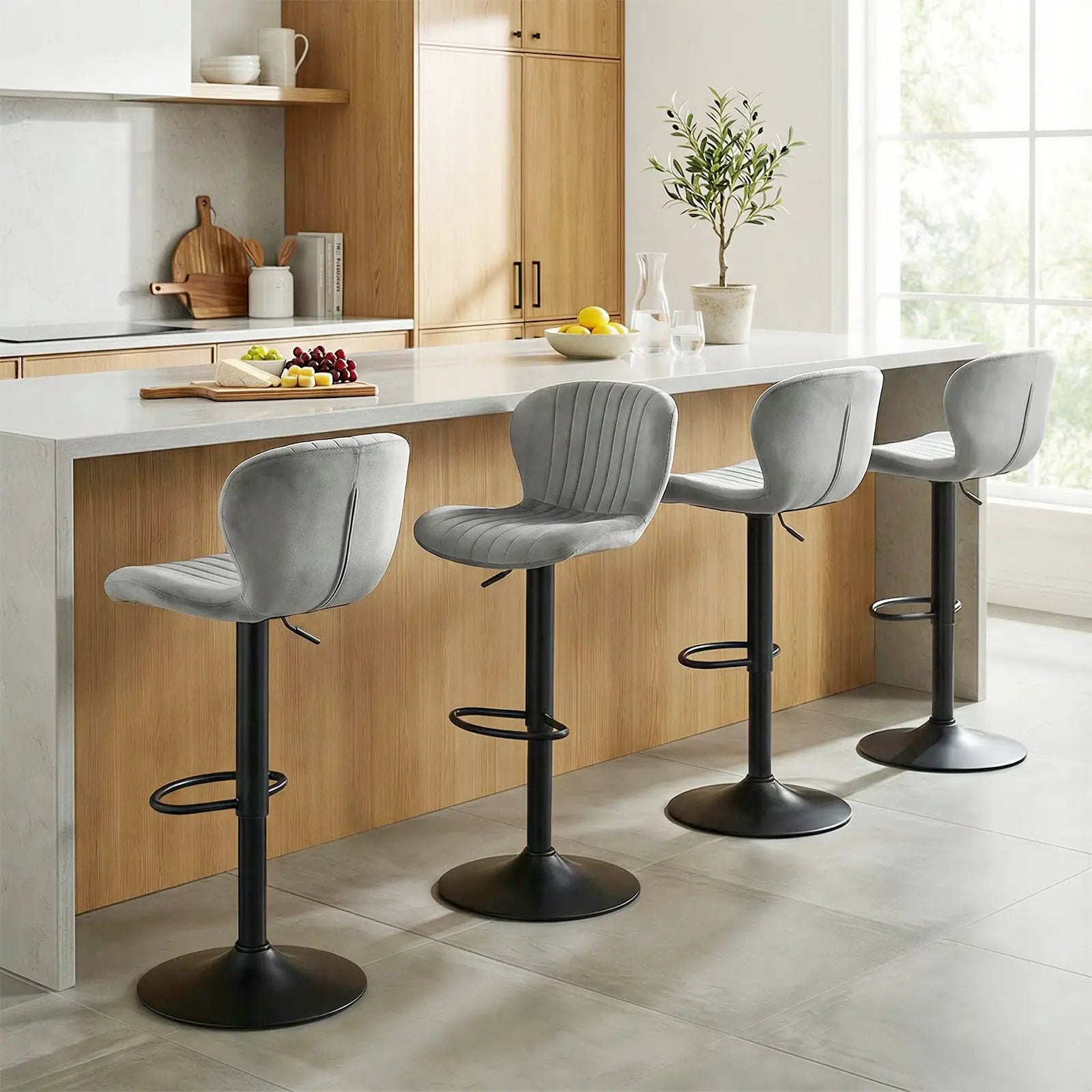 Adjustable Counter Height Chairs Set of 2 with Velvet Upholstered Backrests by DirectDeals