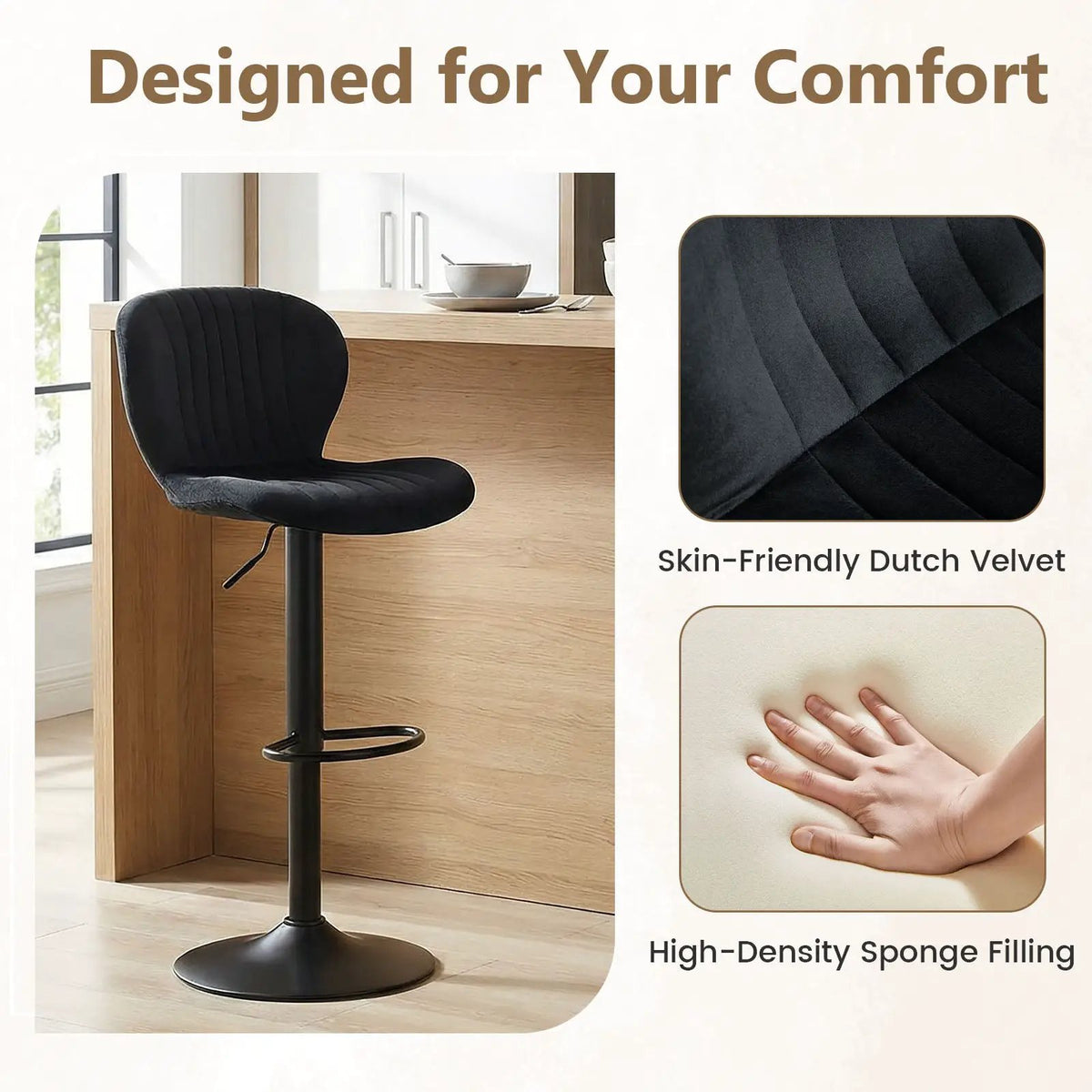 Adjustable Counter Height Chairs Set of 4 with Velvet Upholstered Backrests, photo 16 of 16