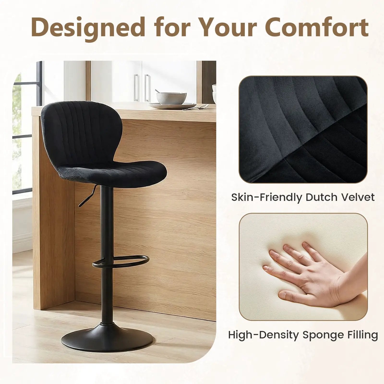 Adjustable Counter Height Chairs Set of 4 with Velvet Upholstered Backrests by DirectDeals