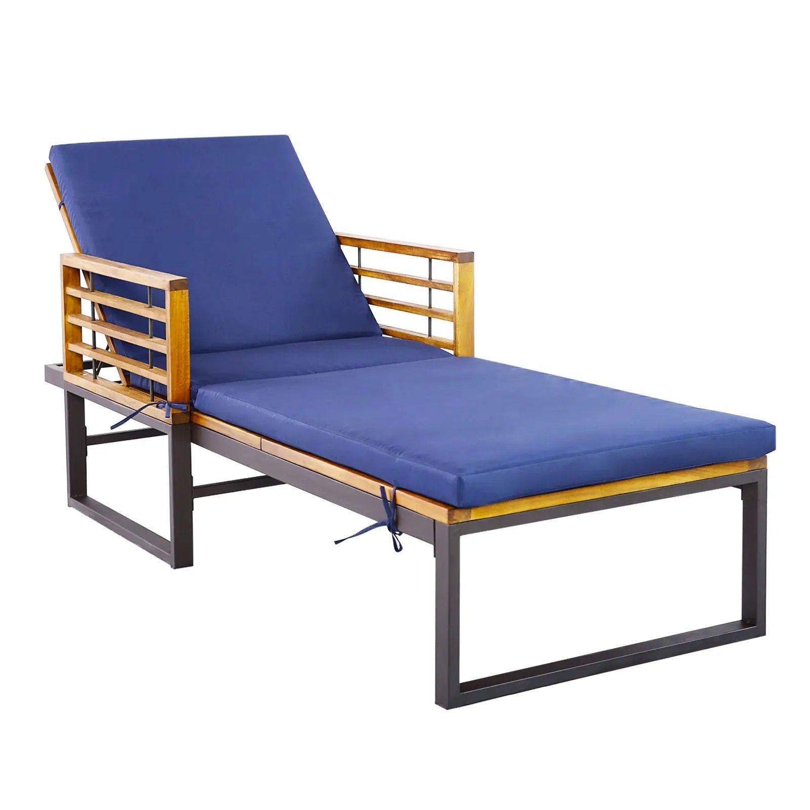 Adjustable Cushioned Patio Chaise Lounge Chair with 4-Level Backrest-Navy by DirectDeals