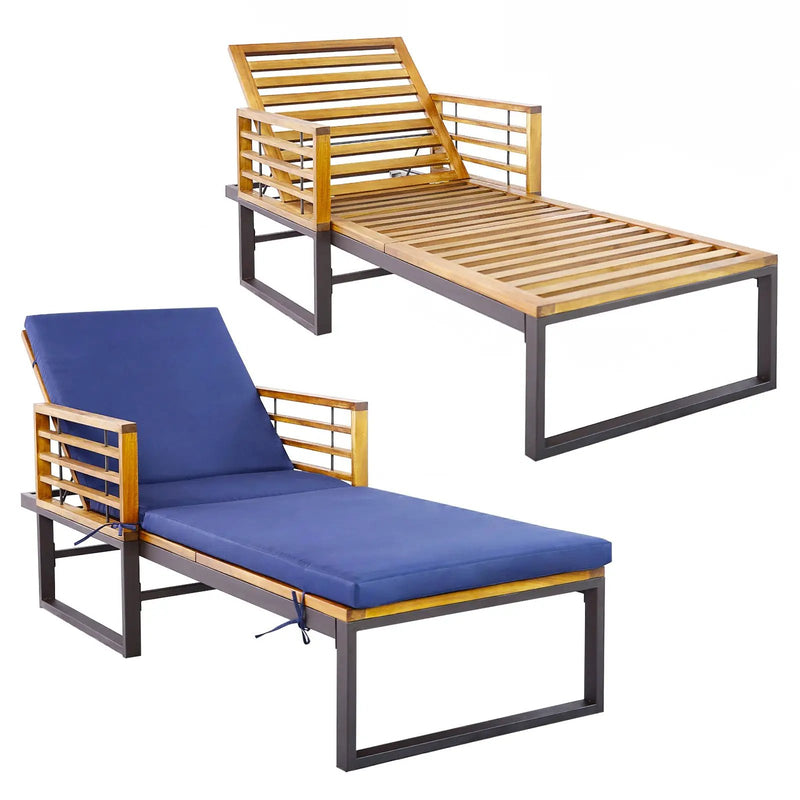 Adjustable Cushioned Patio Chaise Lounge Chair with 4-Level Backrest-Navy by DirectDeals