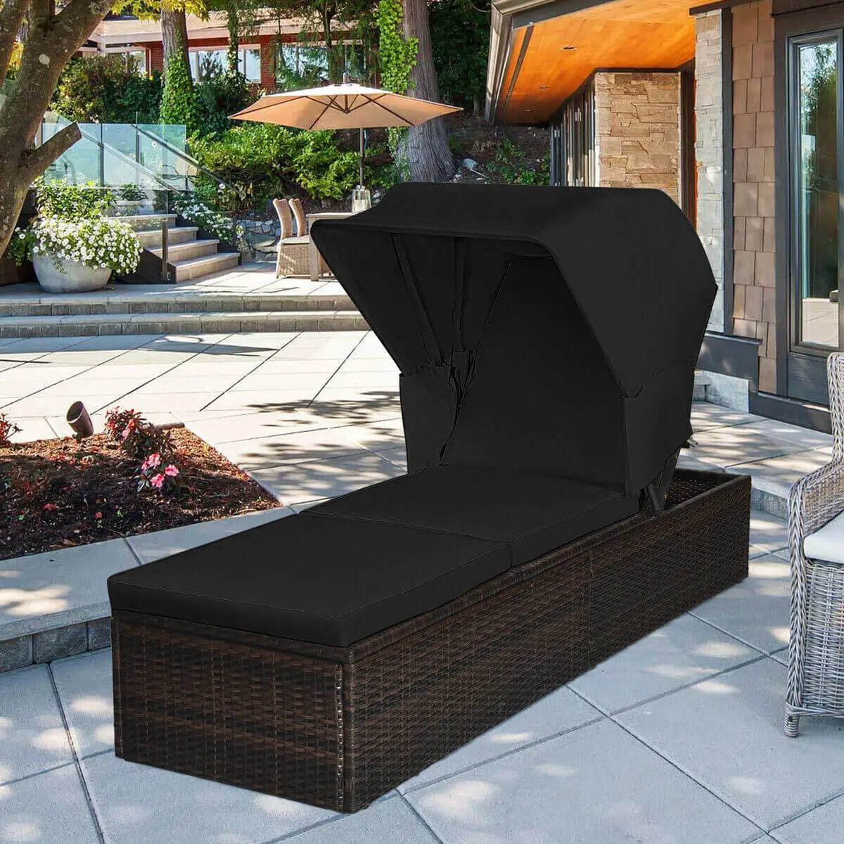 Outdoor Chaise Lounge Chair with Folding Canopy, photo 8 of 10