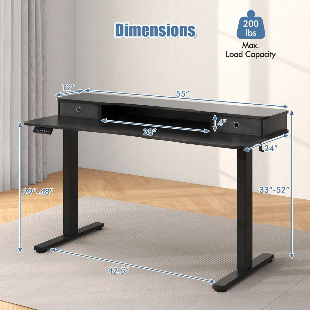 55 Inch x 24 Inch Height Adjustable Electric Standing Desk with 2 Drawers, photo 9 of 10