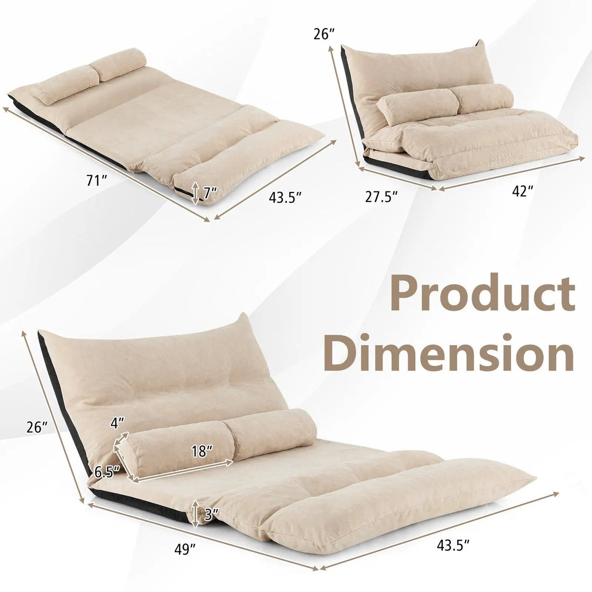 Adjustable Floor Sofa Bed with 2 Lumbar Pillows, photo 8 of 16