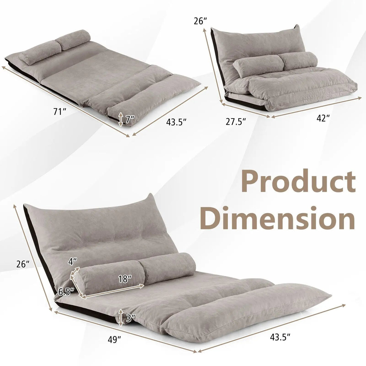 Adjustable Floor Sofa Bed with 2 Lumbar Pillows, photo 7 of 16