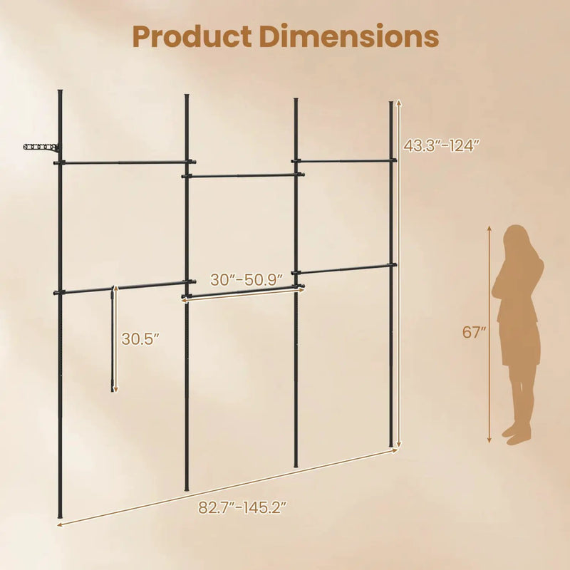 Floor to Ceiling Clothes Rack with 6 Adjustable Hanging Rods by DirectDeals