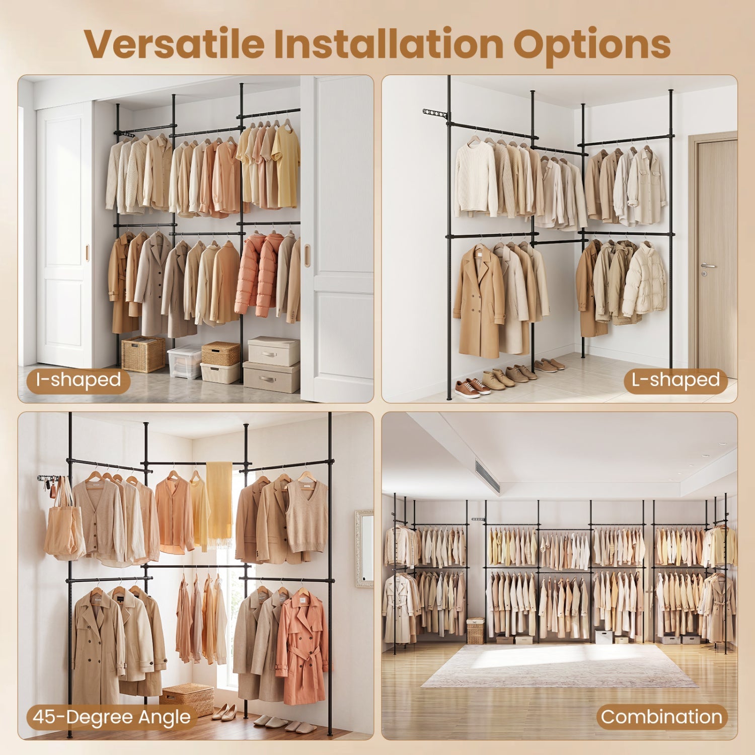 Floor to Ceiling Clothes Rack with 6 Adjustable Hanging Rods by DirectDeals