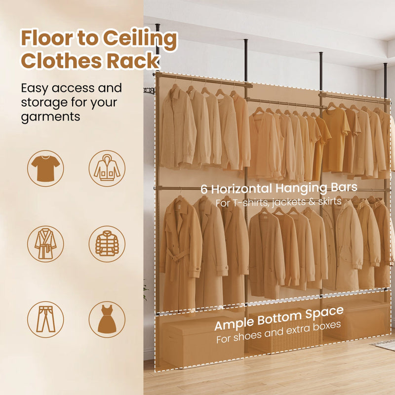 Floor to Ceiling Clothes Rack with 6 Adjustable Hanging Rods by DirectDeals
