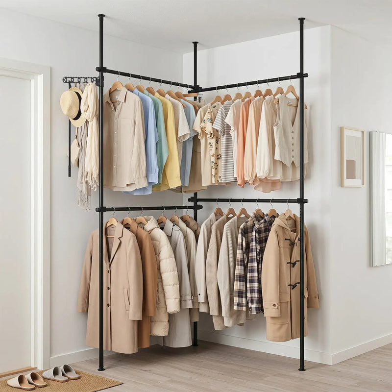 Floor to Ceiling Clothes Rack with 4 Adjustable Hanging Rods by DirectDeals