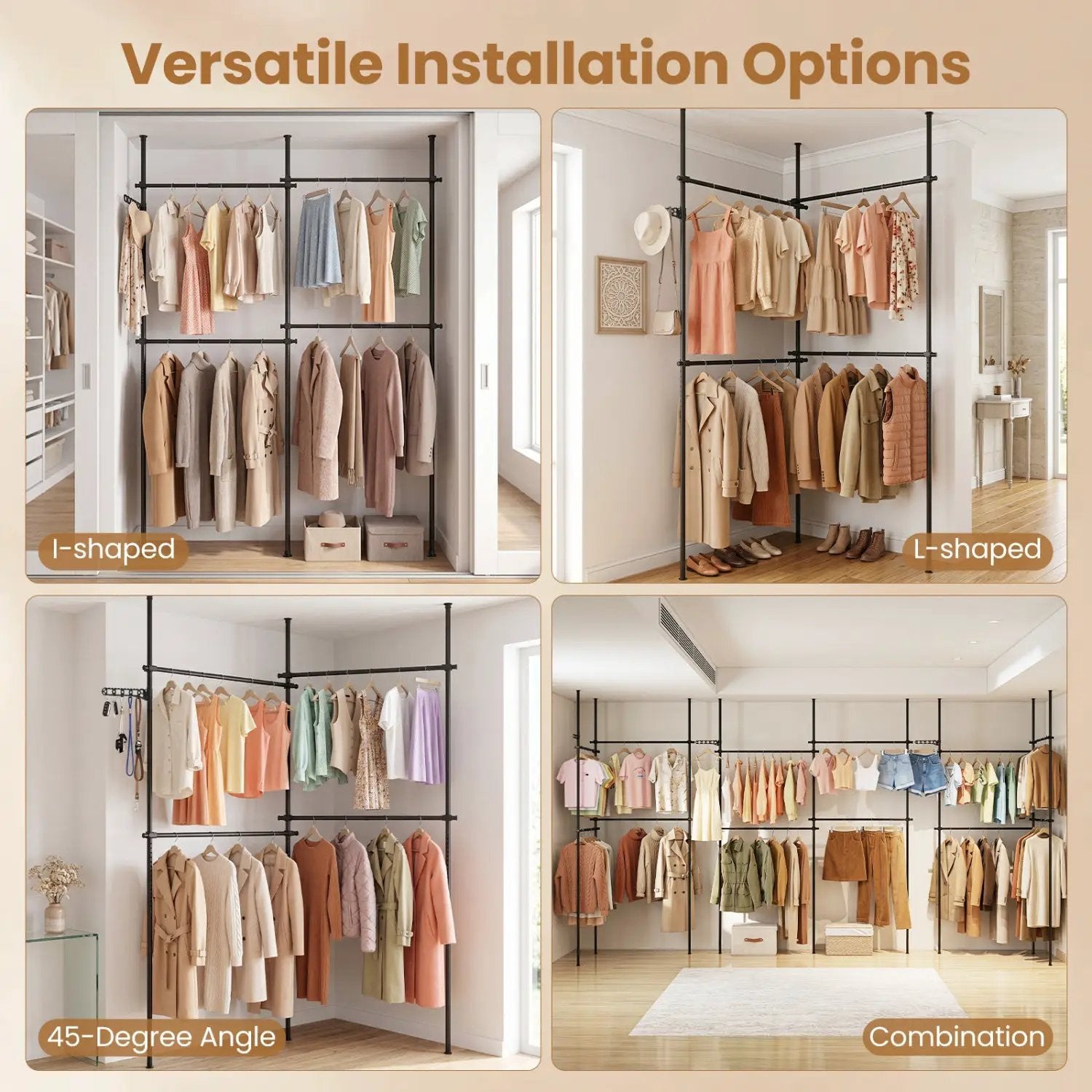 Floor to Ceiling Clothes Rack with 4 Adjustable Hanging Rods by DirectDeals