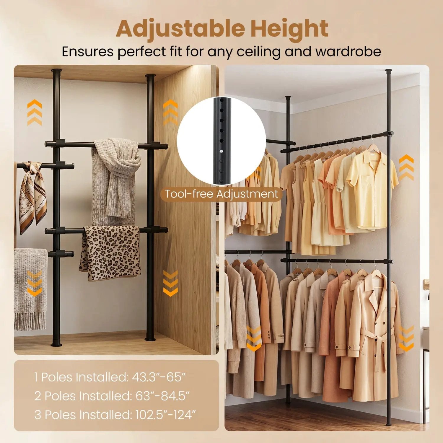 Floor to Ceiling Clothes Rack with 4 Adjustable Hanging Rods by DirectDeals