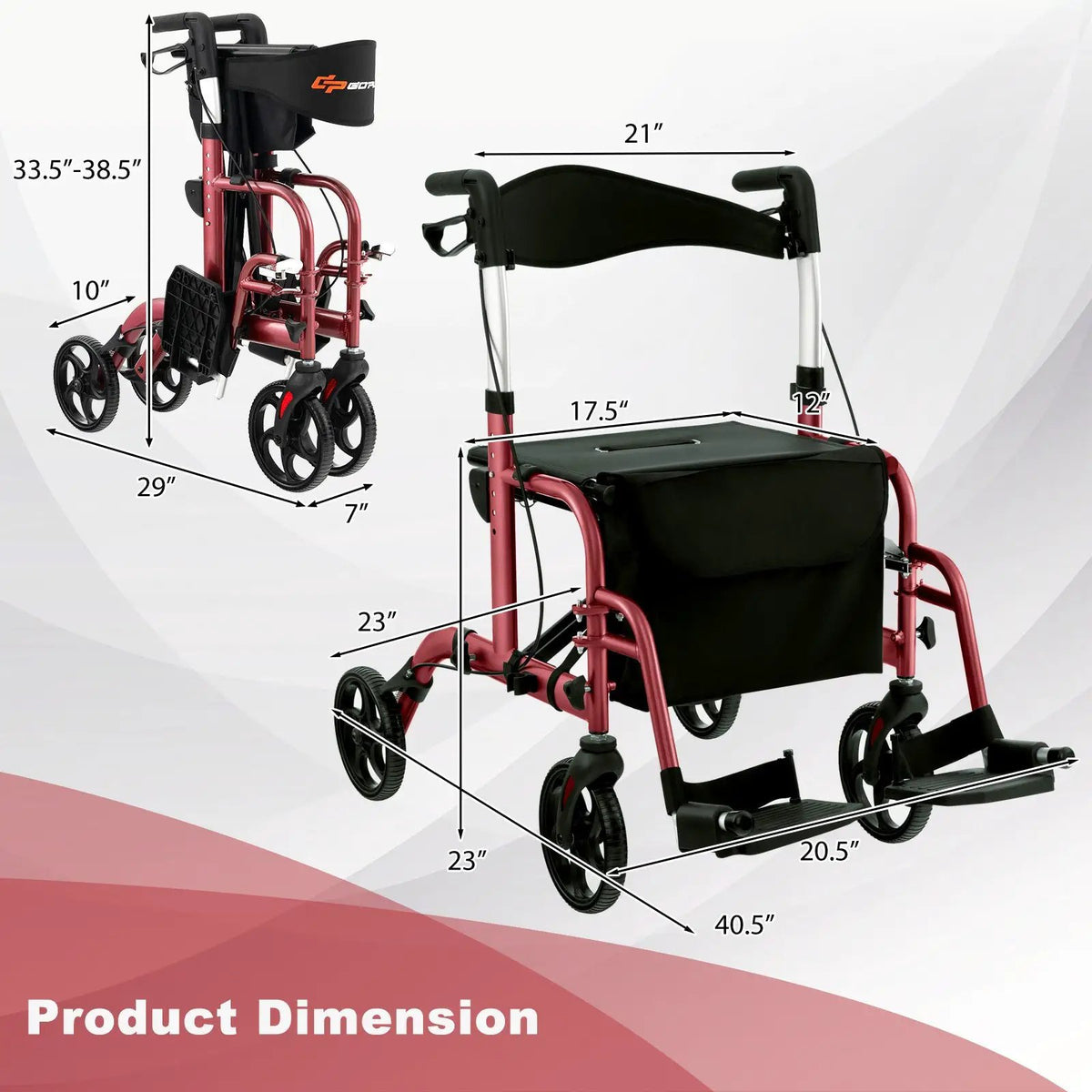 2-in-1 Adjustable Folding Handle Rollator Walker with Storage Space, photo 3 of 10
