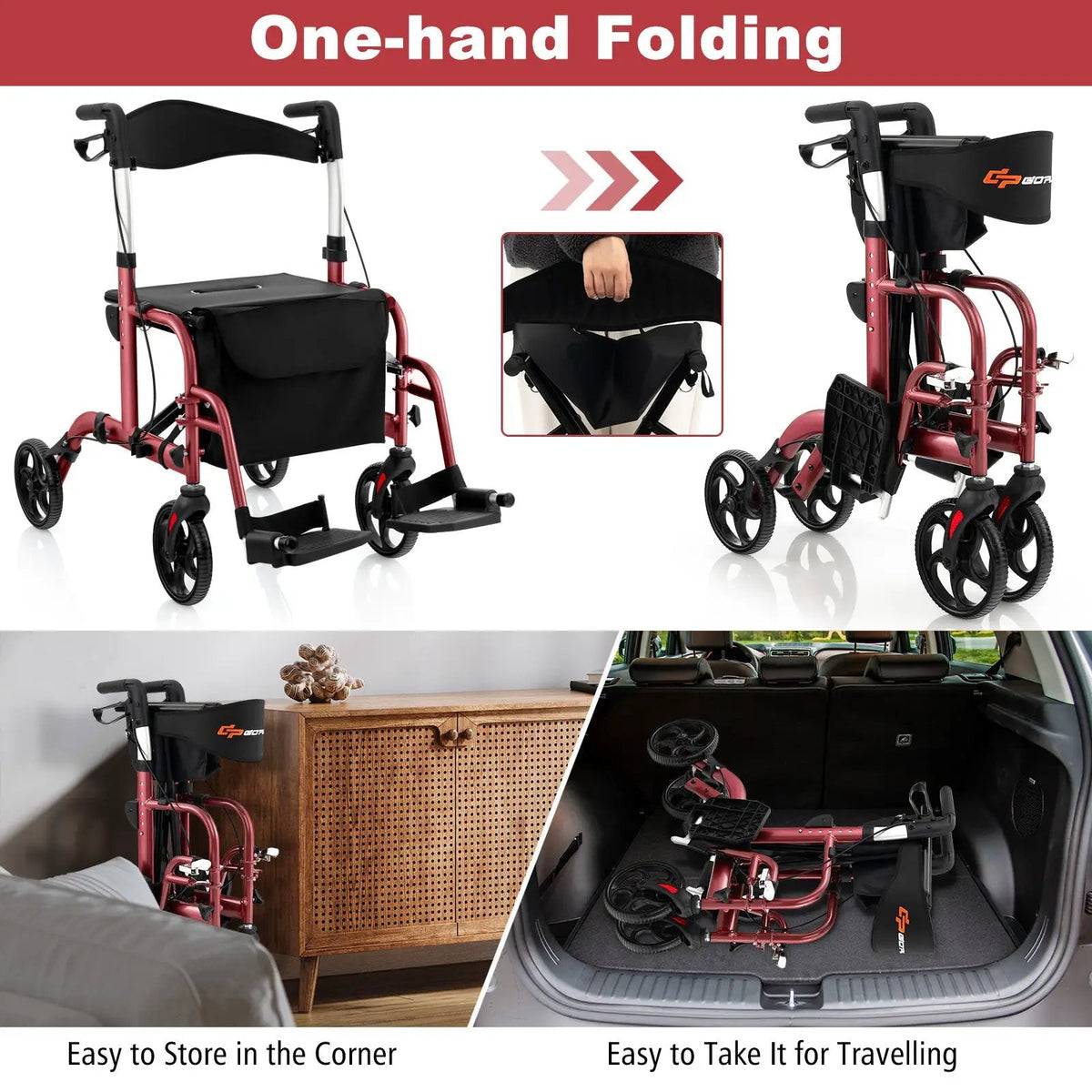 2-in-1 Adjustable Folding Handle Rollator Walker with Storage Space, photo 5 of 10