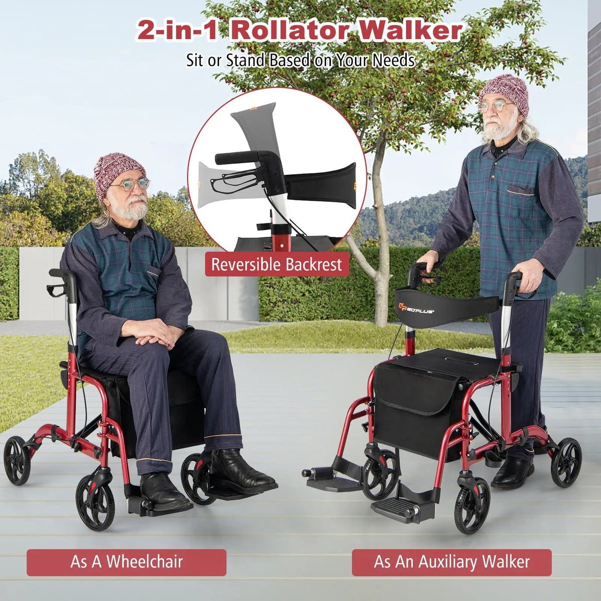 2-in-1 Adjustable Folding Handle Rollator Walker with Storage Space, photo 8 of 10
