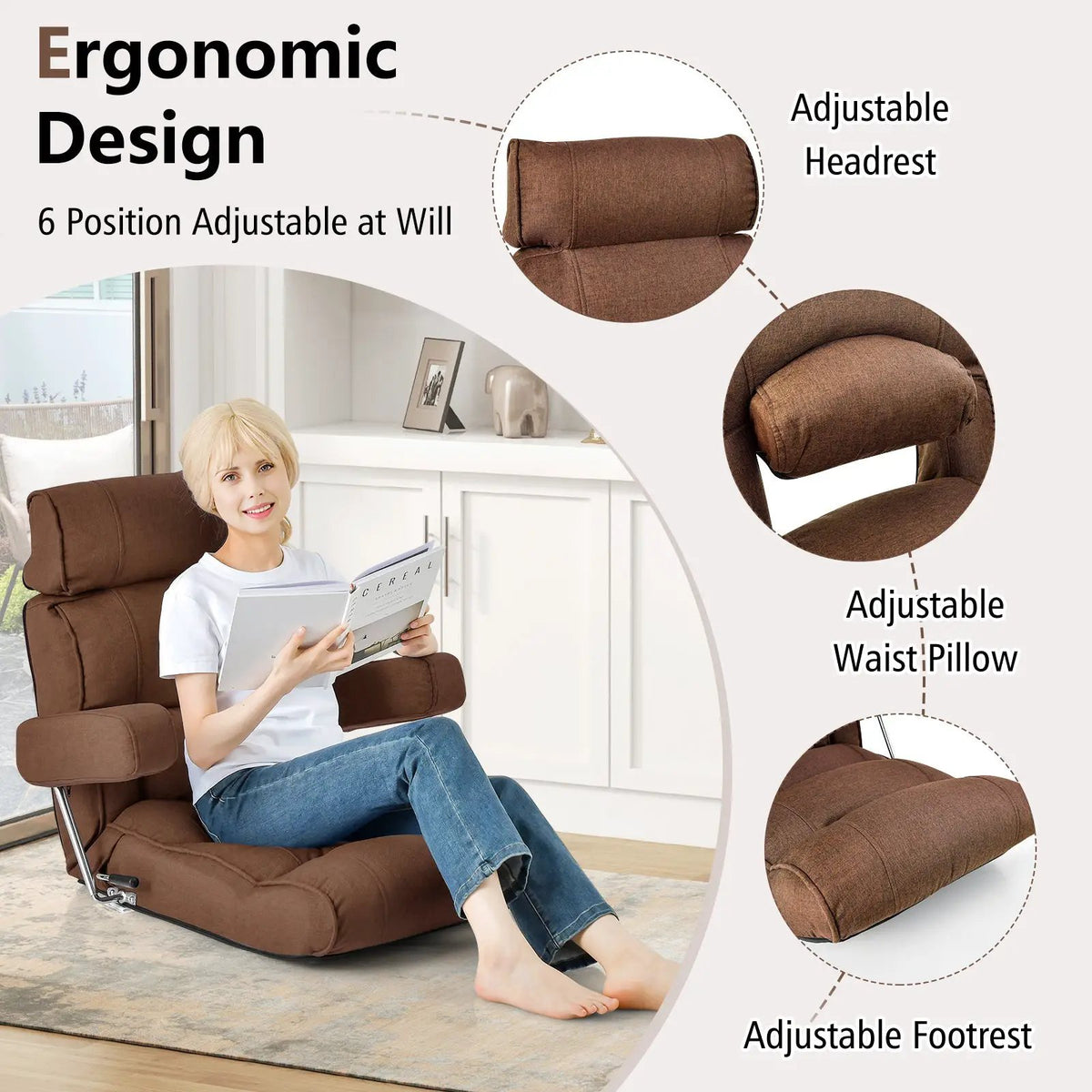 Adjustable Folding Sofa Chair with 6 Position Stepless Back, photo 4 of 10