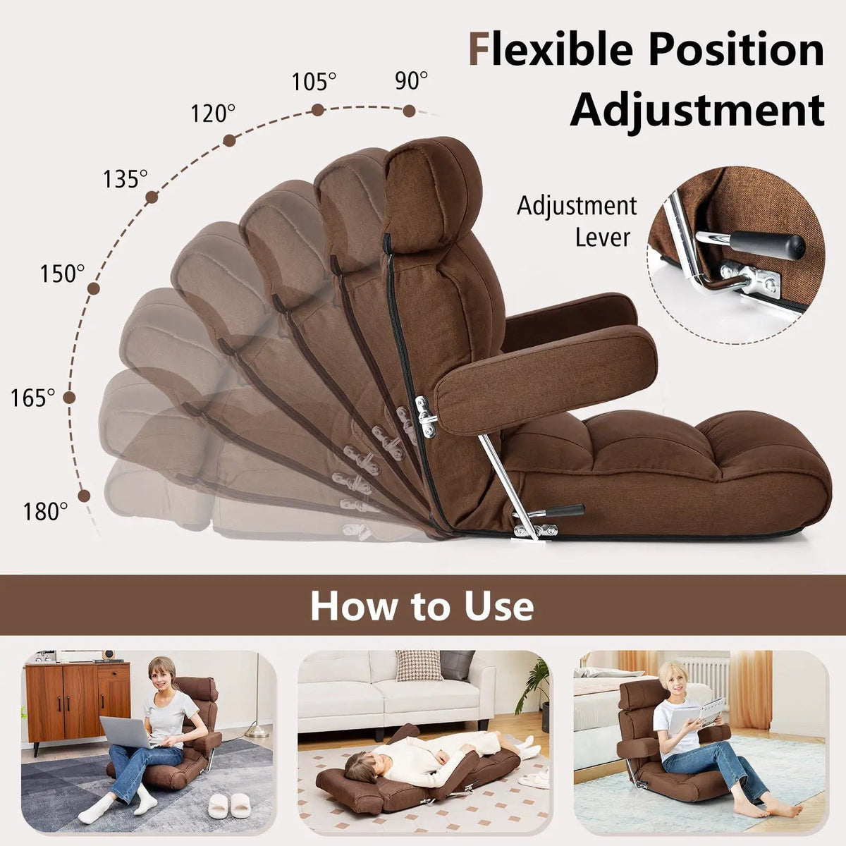 Adjustable Folding Sofa Chair with 6 Position Stepless Back, photo 5 of 10