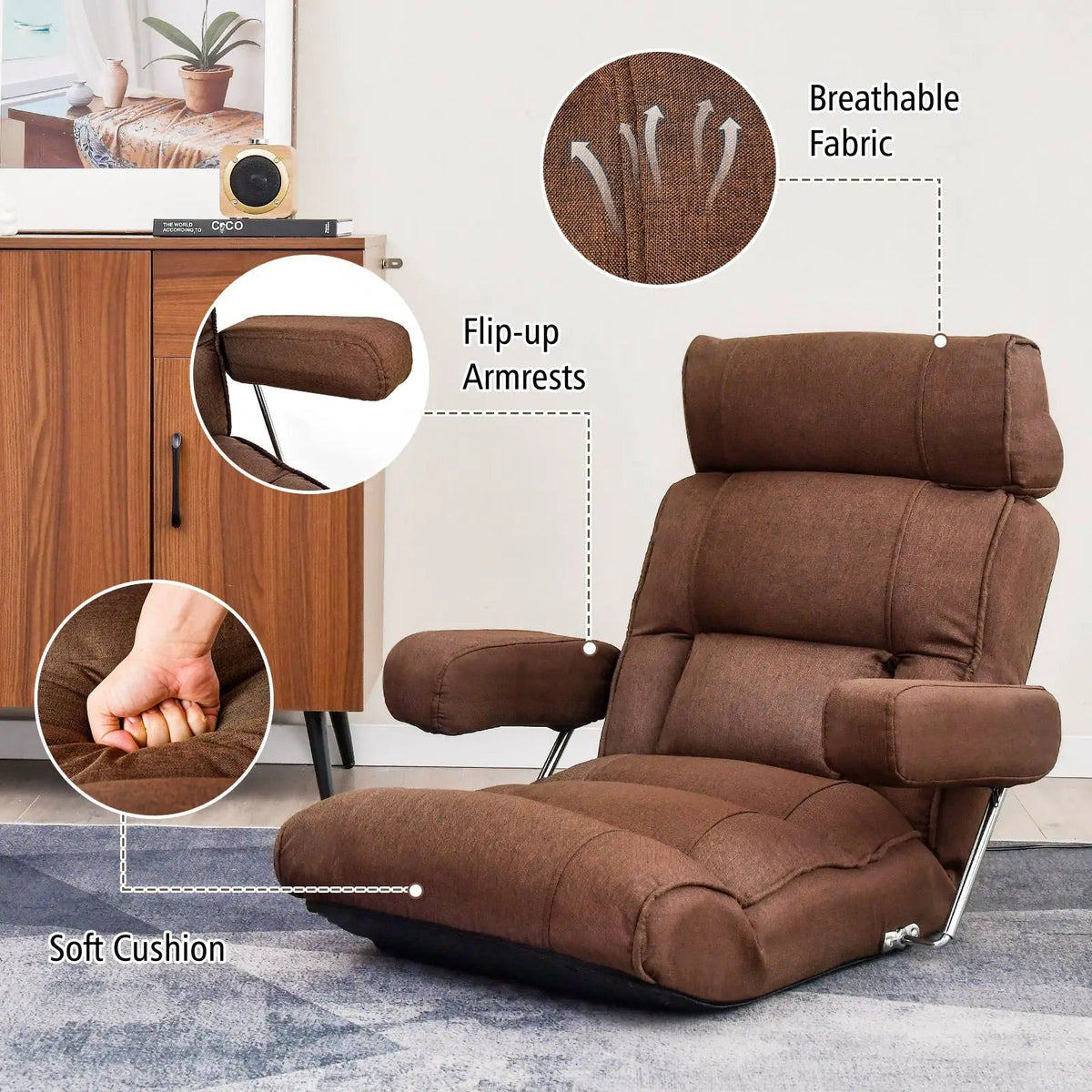 Adjustable Folding Sofa Chair with 6 Position Stepless Back, photo 8 of 10