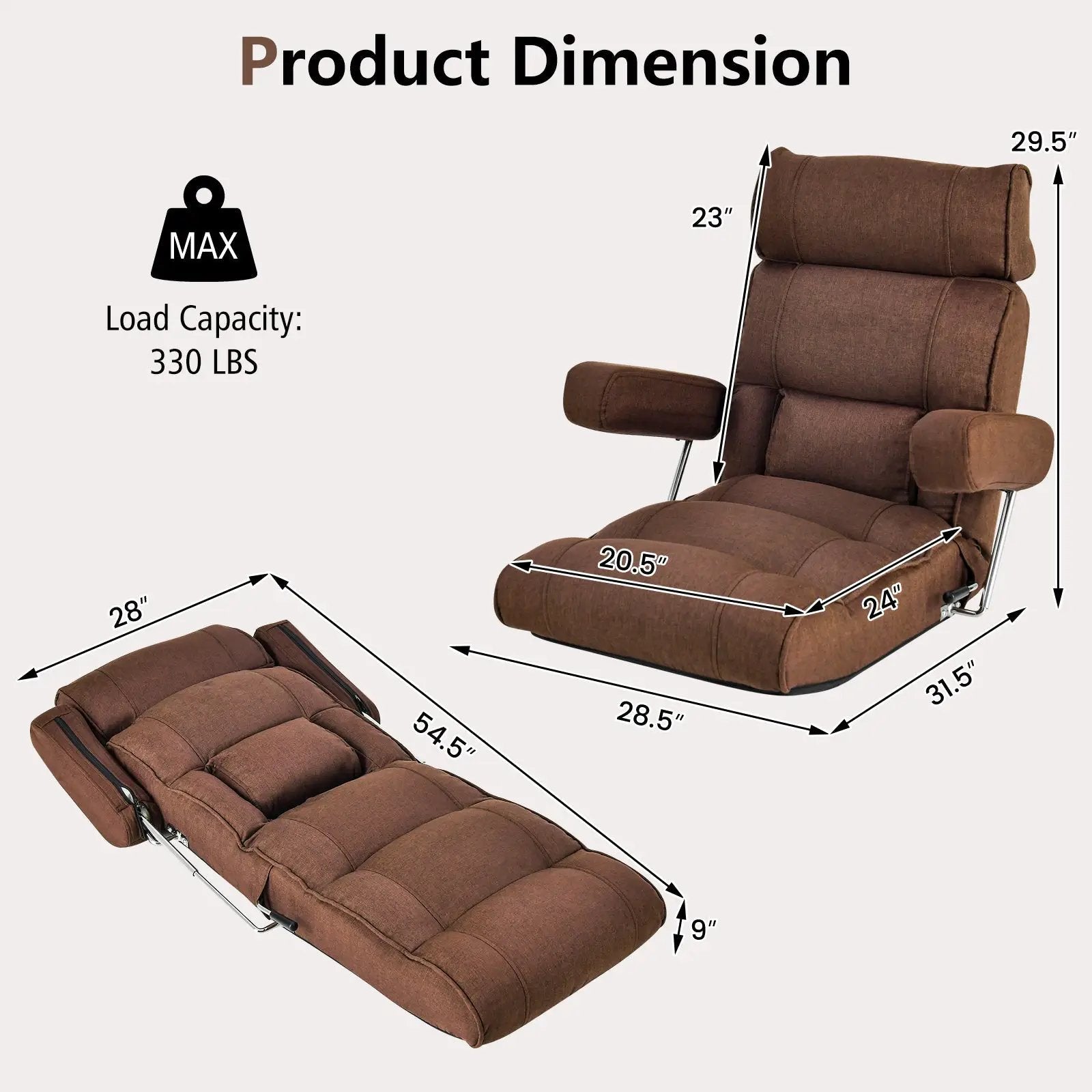 Adjustable Folding Sofa Chair with 6 Position Stepless Back by DirectDeals