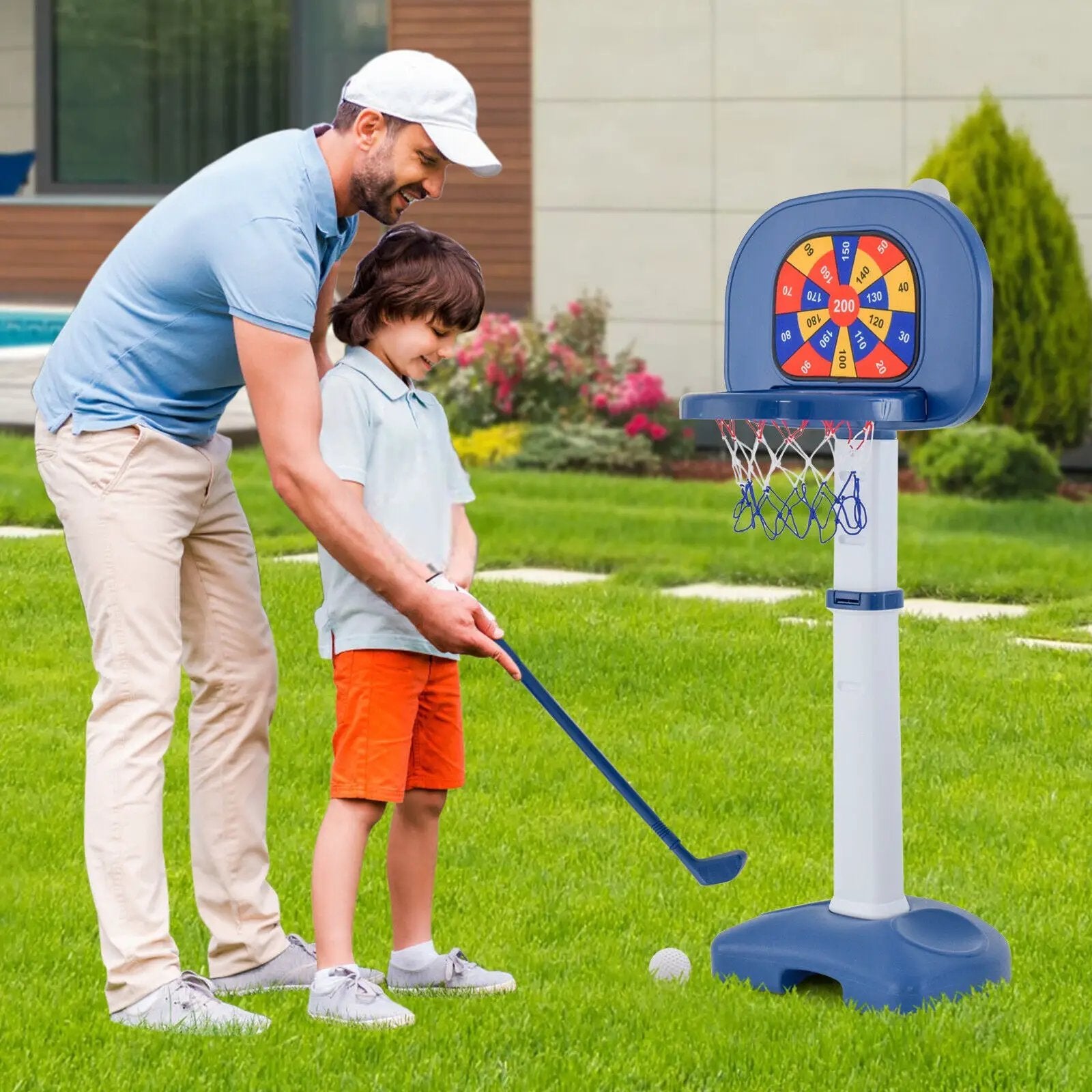 4-In-1 Adjustable Kids Basketball Hoop with Ring Toss Sticky Ball by DirectDeals