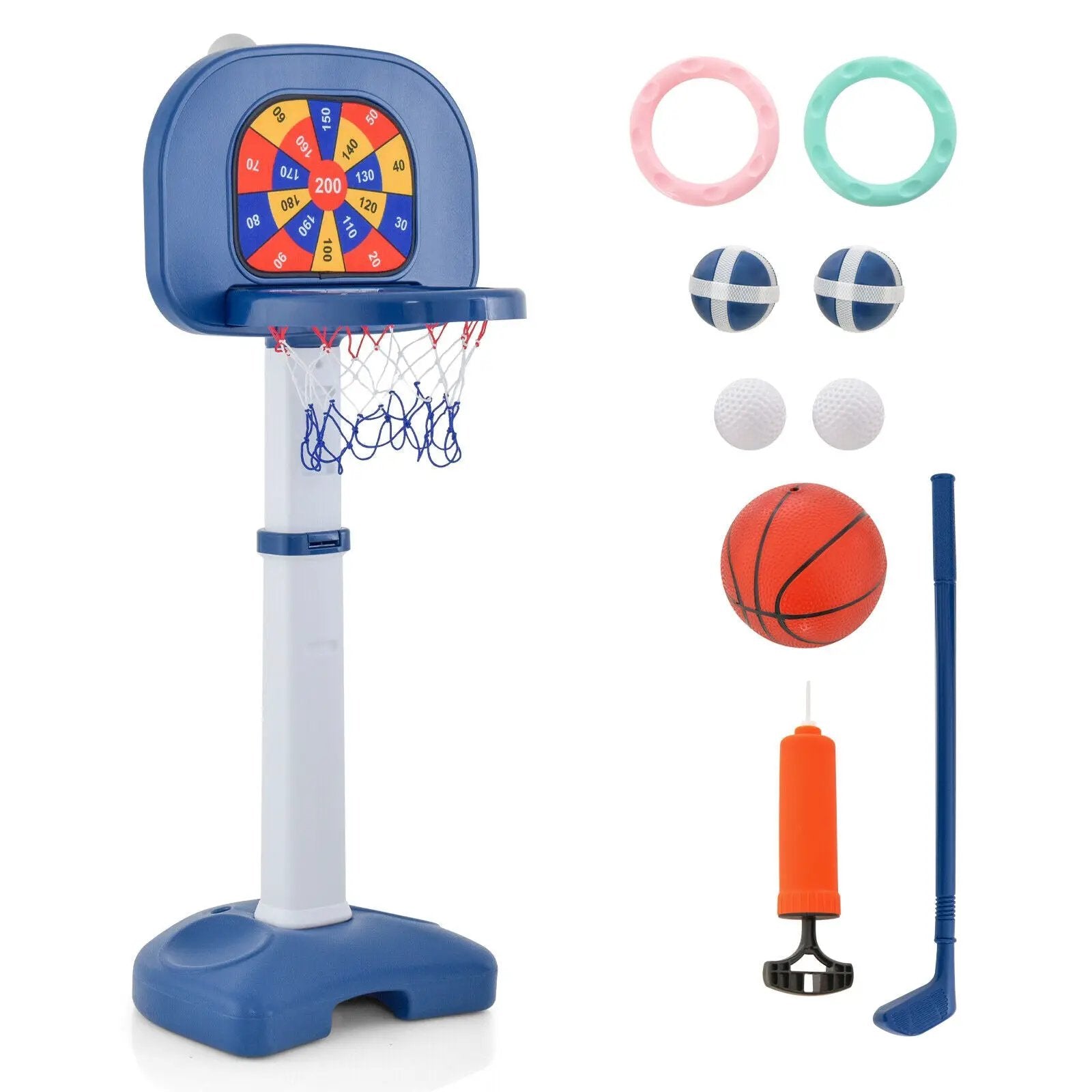 4-In-1 Adjustable Kids Basketball Hoop with Ring Toss Sticky Ball by DirectDeals