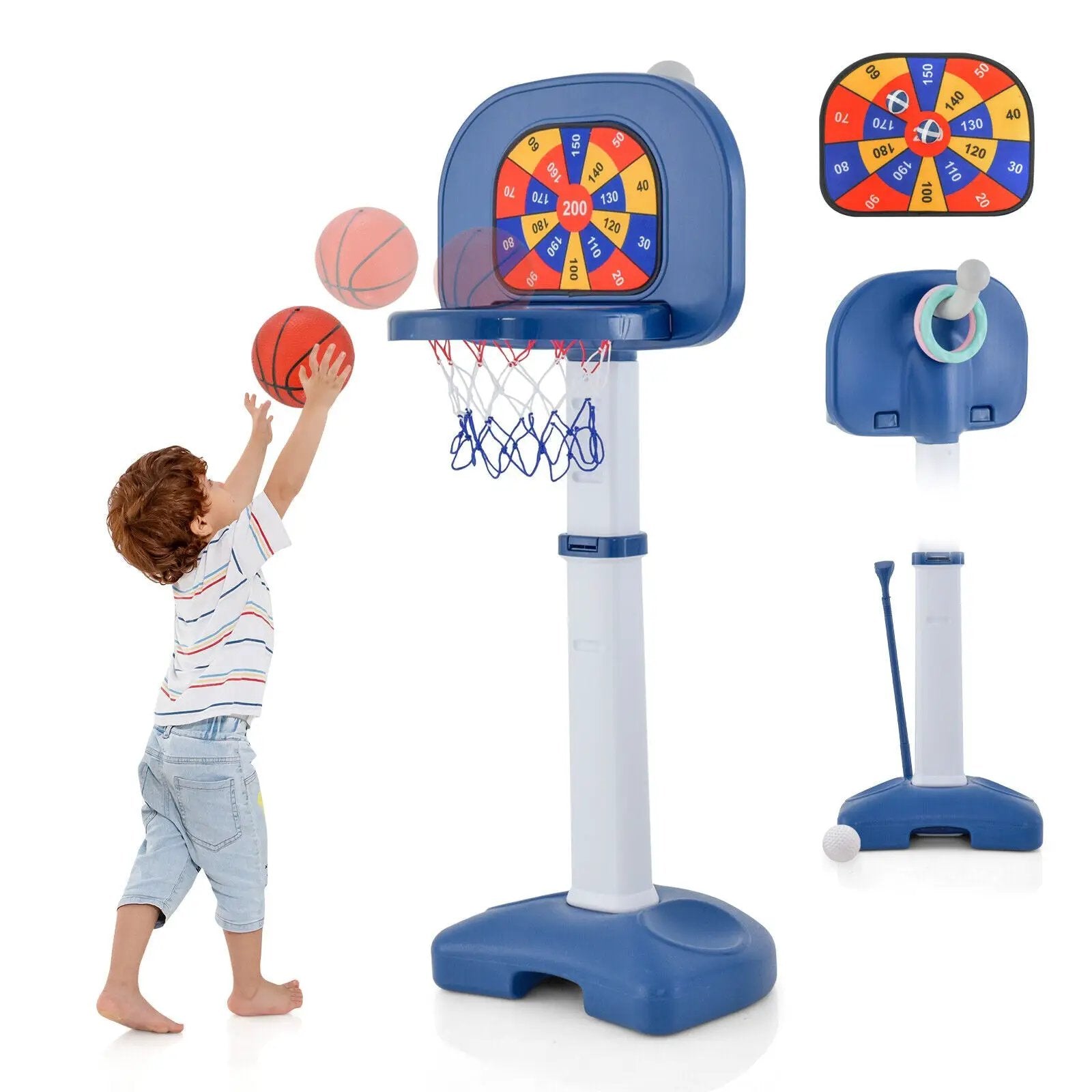 4-In-1 Adjustable Kids Basketball Hoop with Ring Toss Sticky Ball by DirectDeals