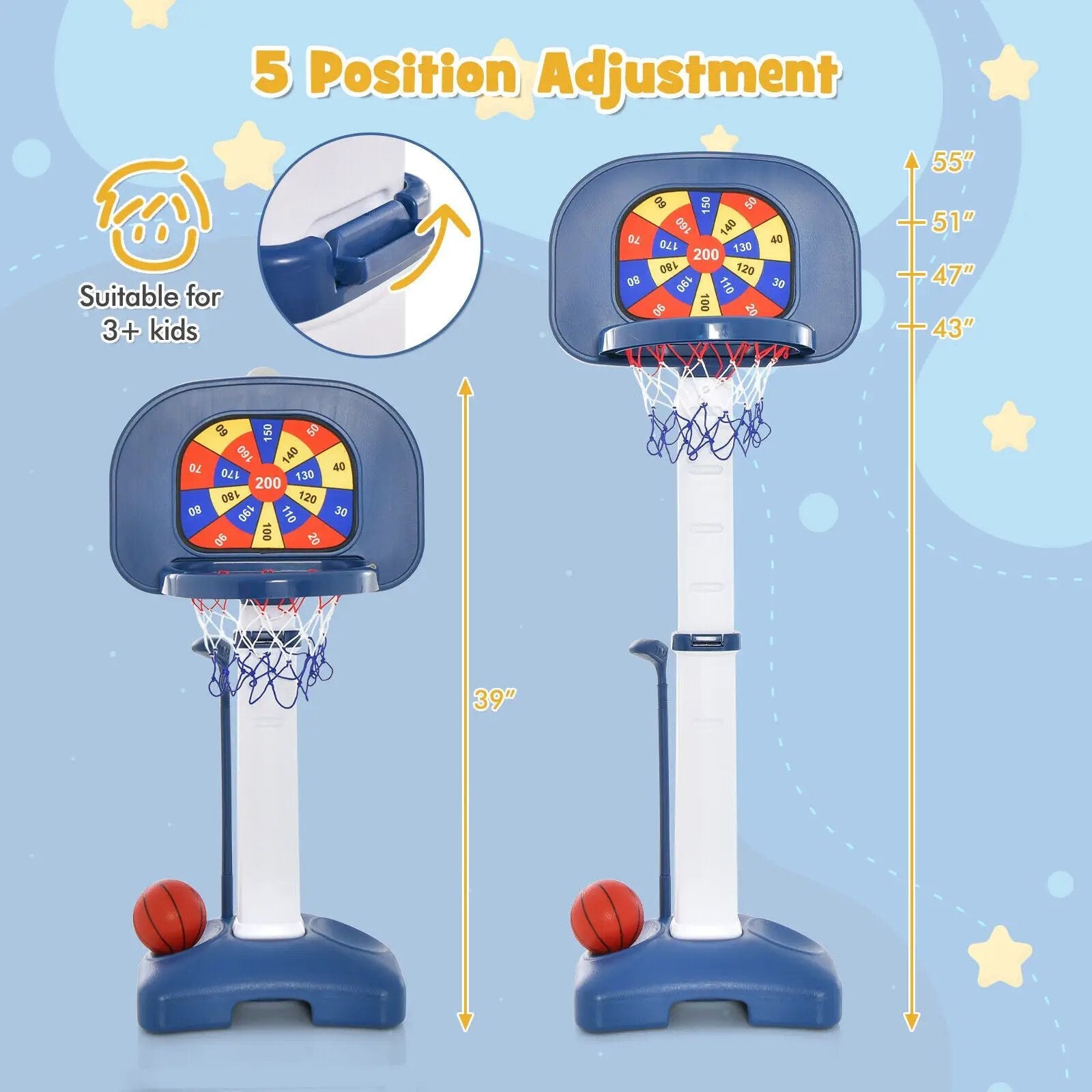 4-In-1 Adjustable Kids Basketball Hoop with Ring Toss Sticky Ball by DirectDeals