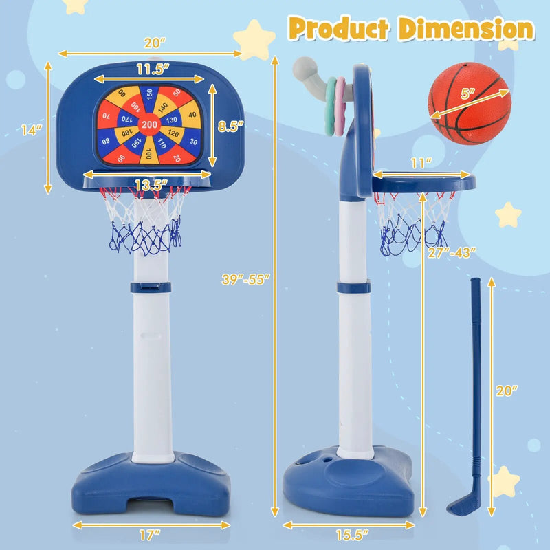 4-In-1 Adjustable Kids Basketball Hoop with Ring Toss Sticky Ball by DirectDeals