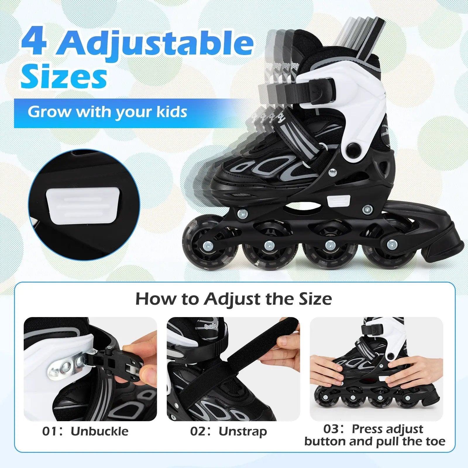 Adjustable Kids' Incline Skates for Boys Girls Ages 5-14 by DirectDeals
