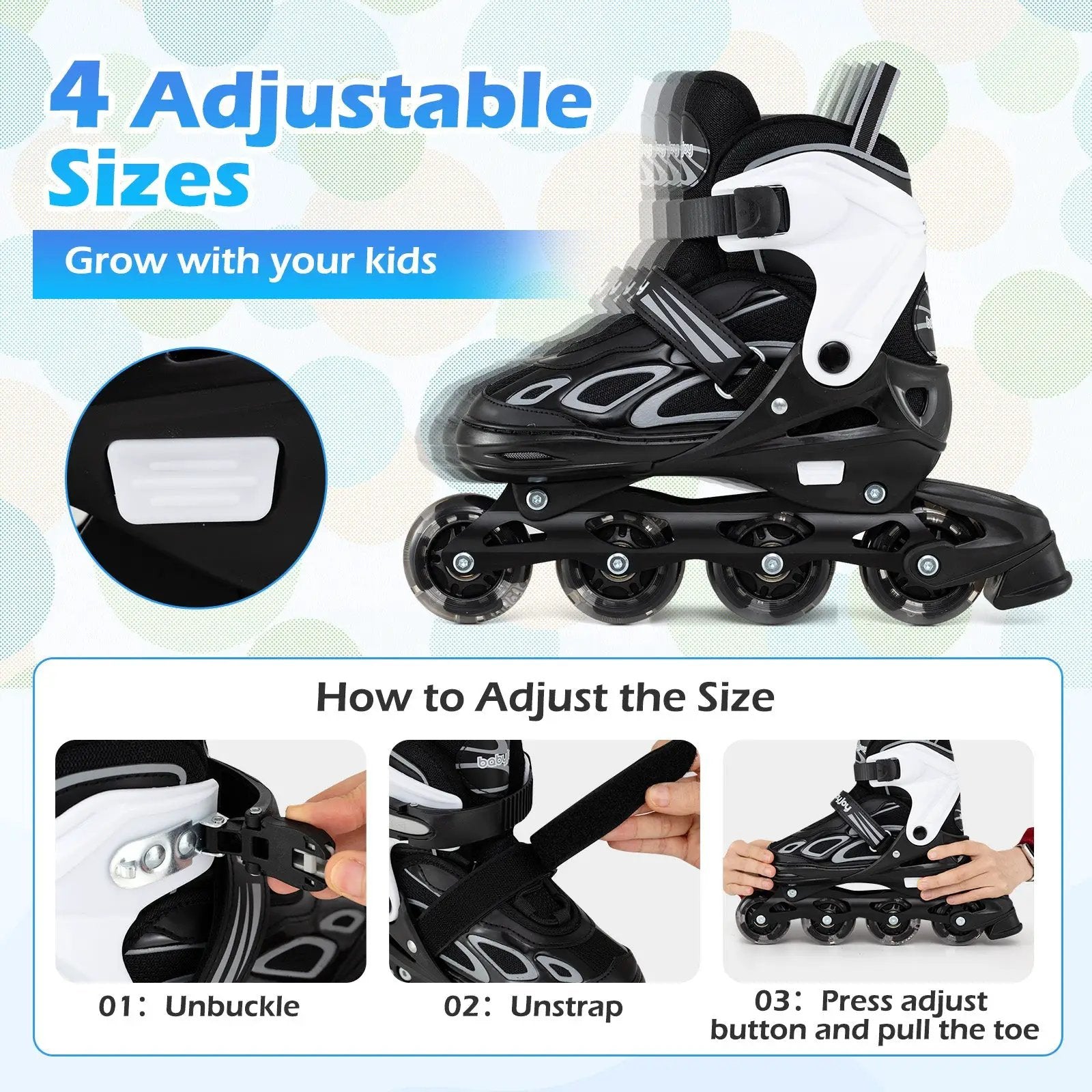 Adjustable Kids' Incline Skates 4 Sizes Adjustable Blade Roller by DirectDeals